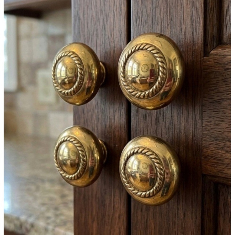 11 Vintage Gold Colored Metal Round Rope Border Drawer Pulls Traditional 1.25"